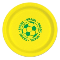 9" Soccer Paper Plates - Brasil (Pack of 96) soccer paper plates brasil, brasil soccer party supplies, 9 inch soccer plates, soccer birthday decorations, sports party plates, bulk paper plates, brasil party theme, soccer tableware, Party Express supplies