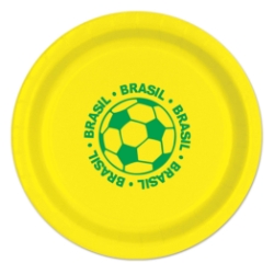 9" Soccer Paper Plates - Brasil (Pack of 96) soccer paper plates brasil, brasil soccer party supplies, 9 inch soccer plates, soccer birthday decorations, sports party plates, bulk paper plates, brasil party theme, soccer tableware, Party Express supplies