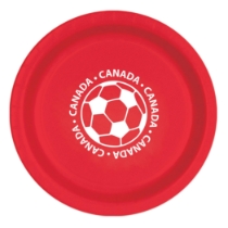 9" Soccer Paper Plates - Canada (Pack of 96 soccer paper plates canada, canada soccer party supplies, 9 inch soccer plates, canadian sports party decorations, soccer birthday tableware, bulk paper plates, canada themed party supplies, Party Express plates, soccer banquet supplies