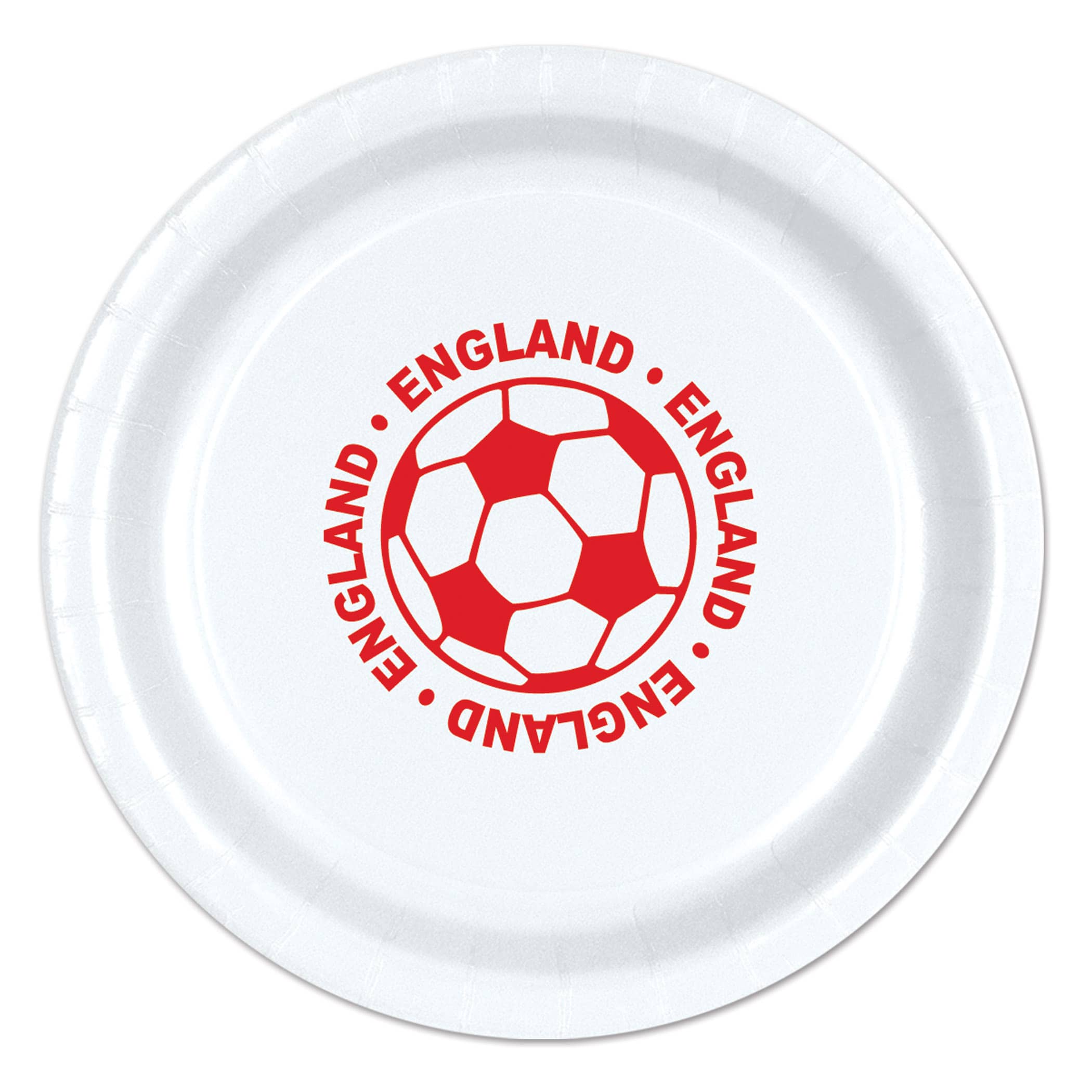 9" Soccer Paper Plates - England (Pack of 96) soccer paper plates england, england soccer party supplies, 9 inch soccer plates, english sports party decorations, soccer birthday tableware, bulk paper plates, england themed party supplies, Party Express plates, soccer banquet supplies