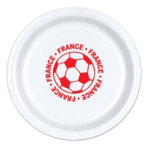 9" Soccer Paper Plates - France (Pack of 96) soccer paper plates france, france soccer party supplies, 9 inch soccer plates, french sports party decorations, soccer birthday tableware, bulk paper plates, france themed party supplies, Party Express plates, soccer banquet supplies