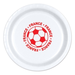9" Soccer Paper Plates - France (Pack of 96) soccer paper plates france, france soccer party supplies, 9 inch soccer plates, french sports party decorations, soccer birthday tableware, bulk paper plates, france themed party supplies, Party Express plates, soccer banquet supplies
