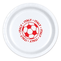 9" Soccer Paper Plates - Italy (Pack of 96) soccer paper plates italy, italy soccer party supplies, italian sports party decorations, 9 inch soccer plates, soccer birthday tableware, bulk paper plates, italy themed party supplies, Party Express plates, soccer banquet supplies