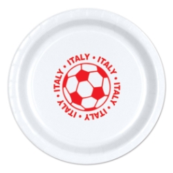 9" Soccer Paper Plates - Italy (Pack of 96) soccer paper plates italy, italy soccer party supplies, italian sports party decorations, 9 inch soccer plates, soccer birthday tableware, bulk paper plates, italy themed party supplies, Party Express plates, soccer banquet supplies