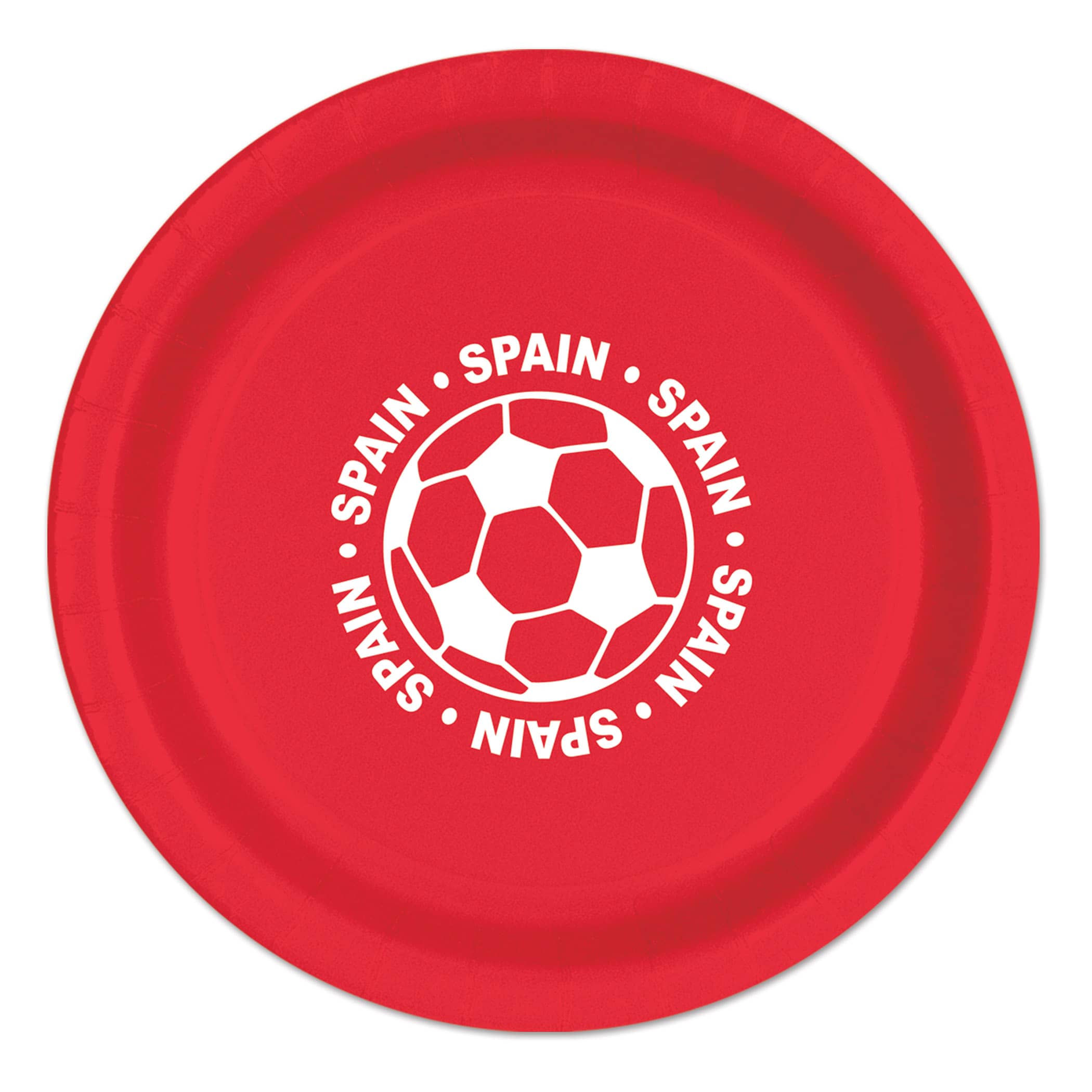 9" Soccer Paper Plates - Spain (Pack of 96) Spain soccer plates, soccer party supplies, Spain party decorations, 9 inch soccer plates, bulk soccer plates, sports theme party tableware, Spain fan party supplies, soccer birthday supplies, Party Express plates