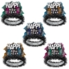 Assorted colored tiaras with black fringed wire band