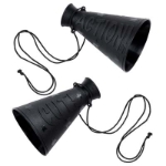 Small plastic movie directors megaphone attached to string necklace.
