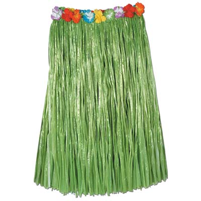 Adult Artificial Green Grass Hula Skirt with flowers