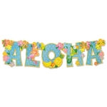 Flowered and Light Blue Lettering "Aloha" Streamer