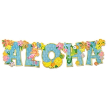 Flowered and Light Blue Lettering "Aloha" Streamer