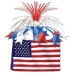 Card stock bottom printed with a replica of an American Flag with patriotic metallic material cascading at the top.