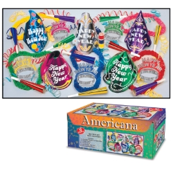 Americana Asst for 10 Americana Assortment, party favors, hats, horns, leis, tiaras, new years eve, multi-color, wholesale, inexpensive, bulk