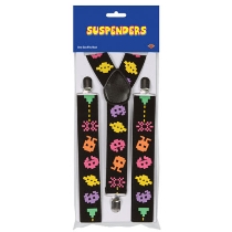 Arcade icon printed suspenders with adjustable straps.