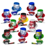 Around the World New Year Assortment for 50    Around the World New Year Assortment for 50, 2022, international, new year's eve, party kit, hat, tiara, horn, wholesale, inexpensive, bulk, party favor
