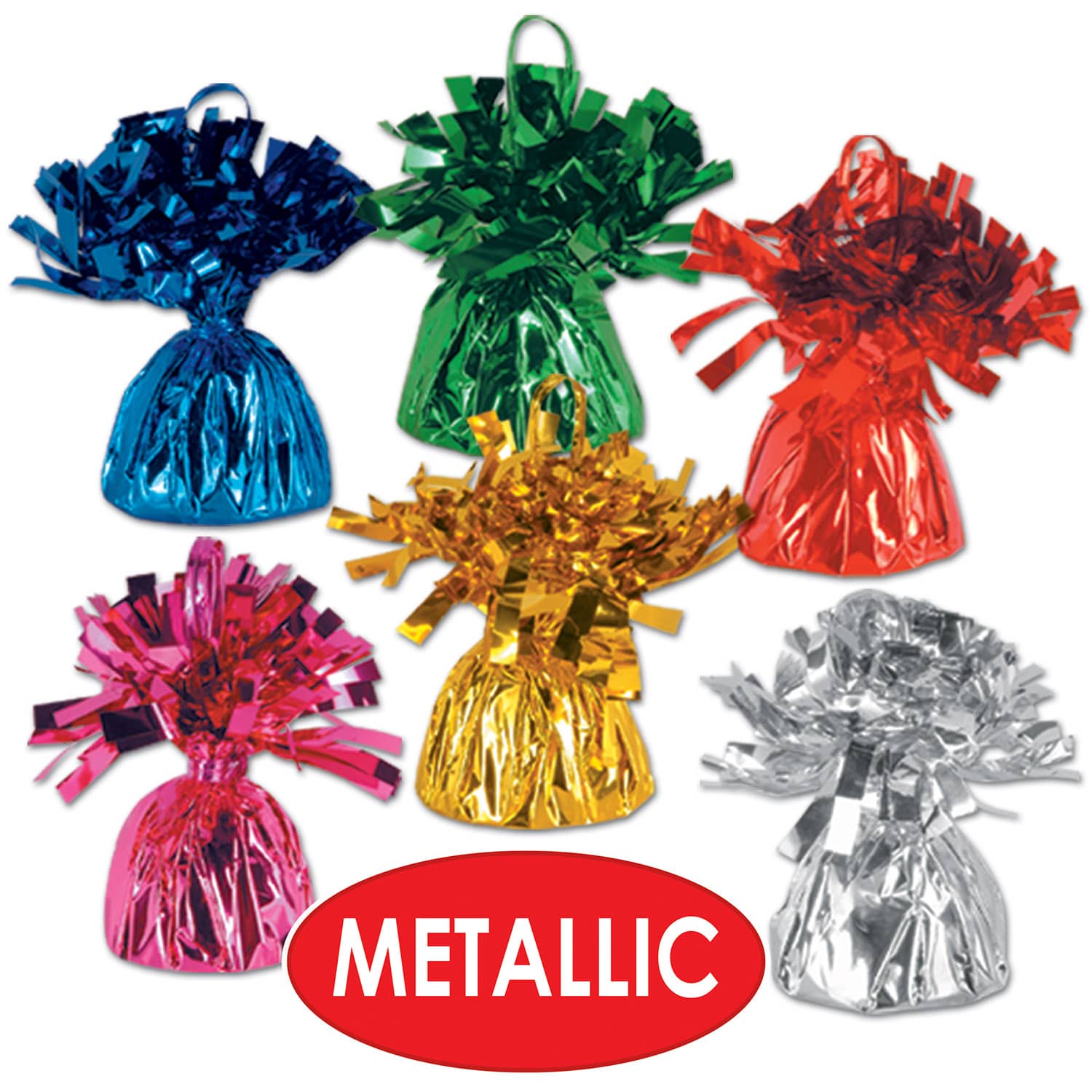 Assorted Metallic Wrapped Balloon Weights (Pack of 12) metallic, wrapped, balloon, weights, pack, party, table, decoration, centerpiece, favor, celebration, event, bar, restaurant, hotel, casino, favor, decoration, new year's eve, christmas, valentine's day, halloween, wholesale, inexpensive, bulk