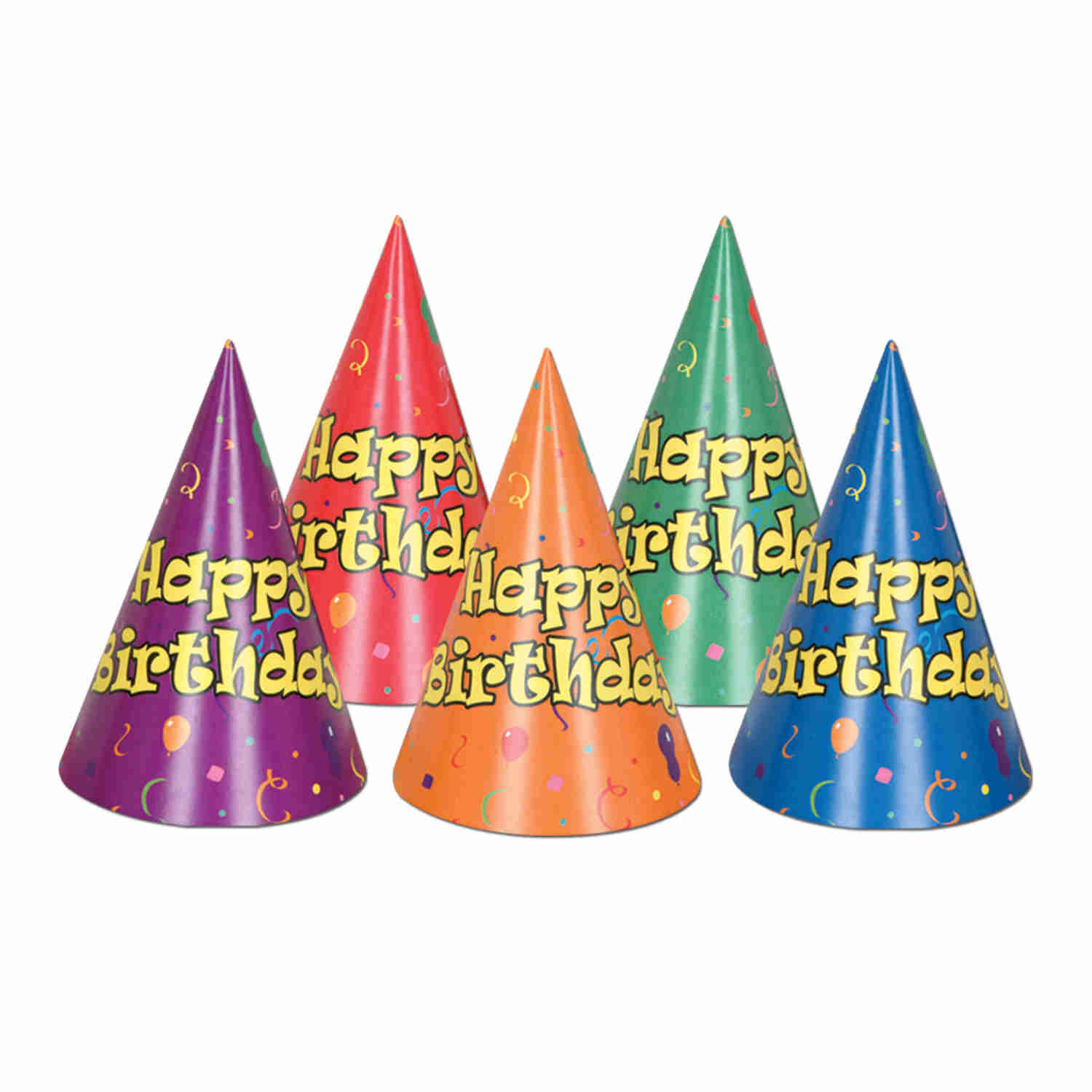 Balloon & Confetti Happy Birthday Cone Hats