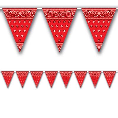 Red pennant banner printed with a bandana look.