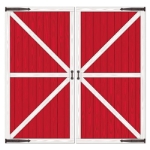 Red Barn Door Props printed on thin plastic material.