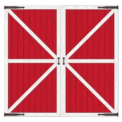 Red Barn Door Props printed on thin plastic material.