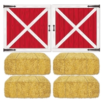 Red Barn Loft Door & Hay Bale Props printed on thin plastic material.