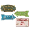 Beach Sign Cutouts stating "Boardwalk Arcade", "Beach", "Snack Shake", and "Lifeguard on Duty".