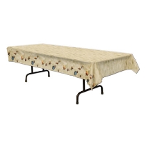 Beach Table Cover looks like sand with seashells  