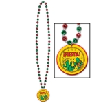 The Beads with Fiesta! Medallion has red and green round beads with a fiesta medallion attached.