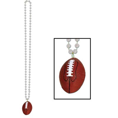 Silver small round beads with football medallion attached.