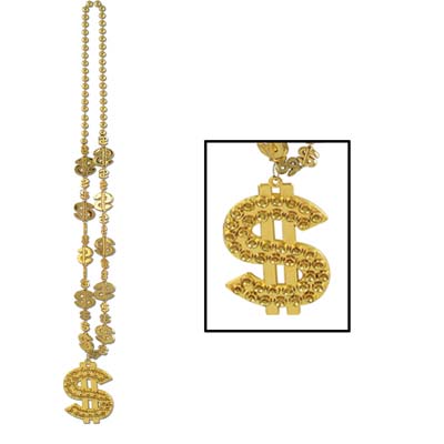 Gold round beads with dollar sign molded beads with a medallion sized "$".