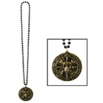 Black plastic small beads with pirate coin medallion attached.