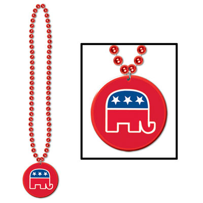 Red Beads with Republican Medallion for election day