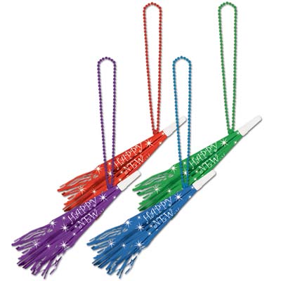 Beads with Happy New Year Horns that say "Happy new year"