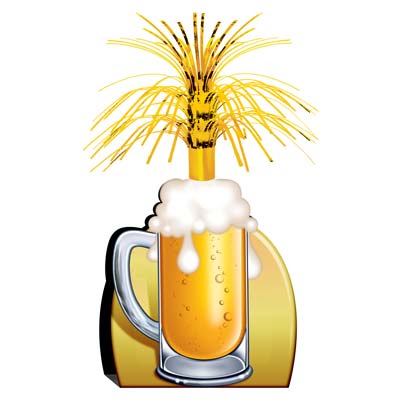 Beer Mug Centerpieces has a card stock bottom with a printed beer mug including a gold cascade at the top.