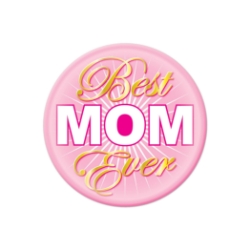 Best Mom Ever Button (Pack of 6) best mom ever button, mother’s day button, mom appreciation pin, pink white gold button, 2 inch button, metal pin button, Party Express buttons