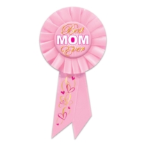 Best Mom Ever Rosette (Pack of 6) best mom ever rosette, mom award ribbon, pink mom ribbon, Mother’s Day award, appreciation ribbon, heart design rosette, mom celebration décor, Party Express Mother’s Day supplies