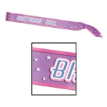 Purple edged in pink with white lettering Birthday Girl Satin Sash