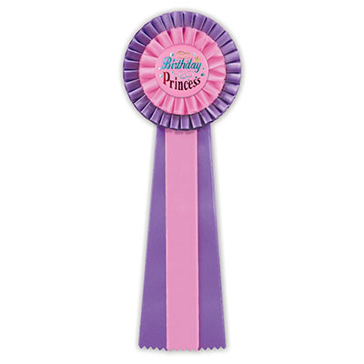 Pink and Purple Birthday Princess Deluxe Rosette with fancy blue and red metallic lettering/designs
