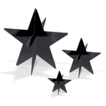 3-D black foil star table centerpiece in small, medium, and large. 