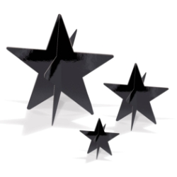 3-D black foil star table centerpiece in small, medium, and large. 