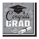 Black Congrats Grad 2-Ply Luncheon Napkins (Pack of 432) black grad napkins, congrats grad napkins, 2 ply luncheon napkins, graduation party supplies, black party napkins, tissue napkins bulk, graduation tableware