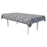 Black/Gray Congrats Grad Tablecover (Pack of 12) black graduation tablecover, congrats grad tablecover, plastic grad tablecloth, 54 x 108 tablecover, graduation cap tablecover, graduation party supplies, black grad decorations, Party Express tablecovers, pack of 12 tablecovers