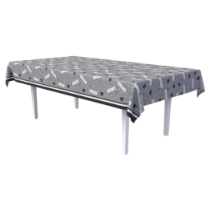Black/Gray Congrats Grad Tablecover (Pack of 12) black graduation tablecover, congrats grad tablecover, plastic grad tablecloth, 54 x 108 tablecover, graduation cap tablecover, graduation party supplies, black grad decorations, Party Express tablecovers, pack of 12 tablecovers