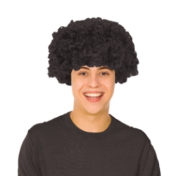 Black Curly Wig (Pack of 6) black curly wig, black wig pack, synthetic fiber wig, flame resistant wig, costume wigs, party wigs, group costume accessories, one size fits most wig, team spirit wigs, Party Express wigs