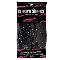 Black Gleam 'N Shreds Metallic Strands (Pack of 12) black metallic shreds, black basket filler, gleam n shreds black, metallic strands décor, gift basket filler black, party décor shreds, black centerpiece accents, Party Express metallic shreds