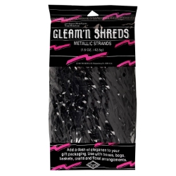 Black Gleam N Shreds Metallic Strands (Pack of 12) black metallic shreds, black basket filler, gleam n shreds black, metallic strands décor, gift basket filler black, party décor shreds, black centerpiece accents, Party Express metallic shreds