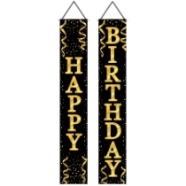 Black & Gold Happy Birthday Fabric Door Panel Set 