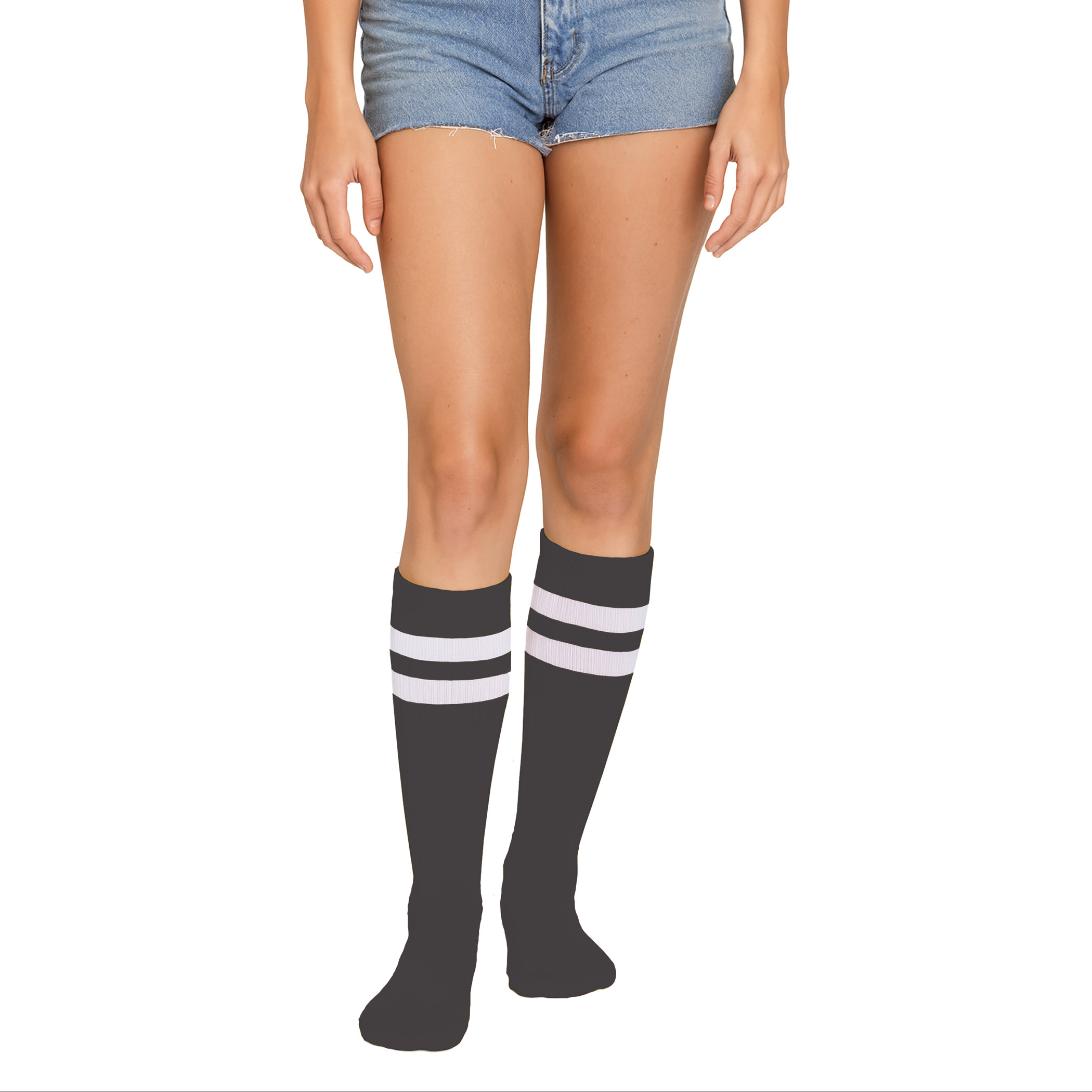 Black Knee Socks (Pack of 12 Pairs) black knee socks, knee high socks black, one size fits most socks, polyester blend socks, team socks, spirit day socks, cheer socks, costume socks, bulk socks pack, Party Express socks