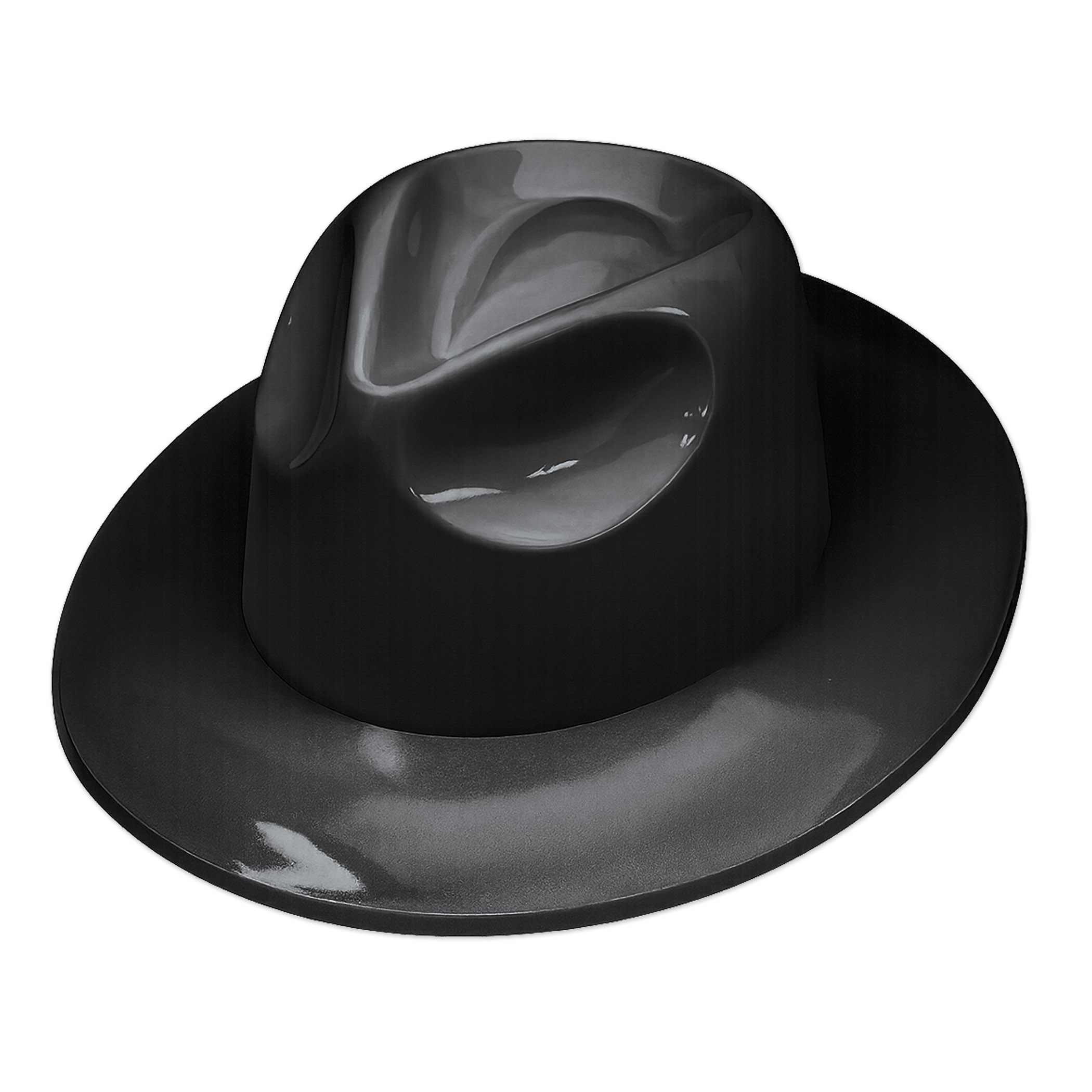 Black Plastic Fedora (Pack of 25) black plastic fedora, bulk fedora hats, black fedora party favors, plastic fedora pack of 25, costume accessories, gangster fedora hats, event hats wholesale, Party Express fedora, black party hats