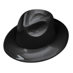 Black Plastic Fedora (Pack of 25) black plastic fedora, bulk fedora hats, black fedora party favors, plastic fedora pack of 25, costume accessories, gangster fedora hats, event hats wholesale, Party Express fedora, black party hats