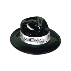 Black Plastic Fedora w/ Music Note Band